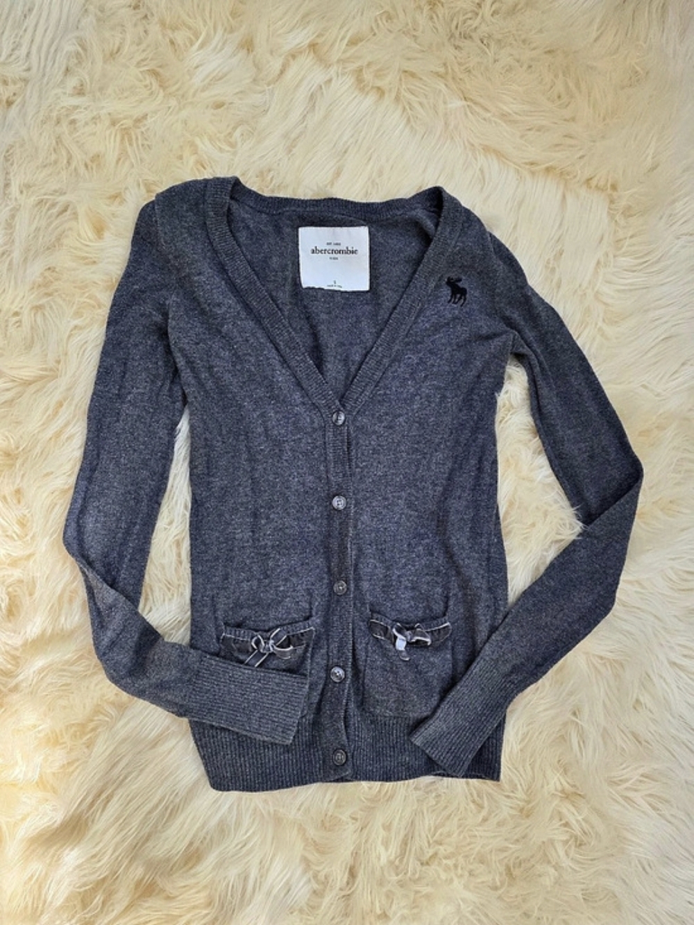 Abercrombie Gray Cardigan Size Small Vintage Bow Women's